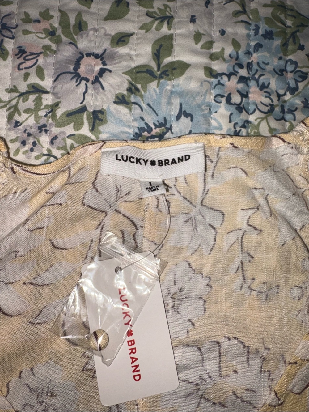 Lucky Brand Pale Yellow Floral Top with White and Blue Accents Dress